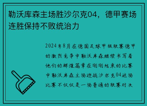 勒沃库森主场胜沙尔克04，德甲赛场连胜保持不败统治力
