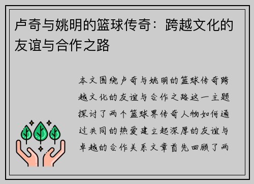 卢奇与姚明的篮球传奇：跨越文化的友谊与合作之路